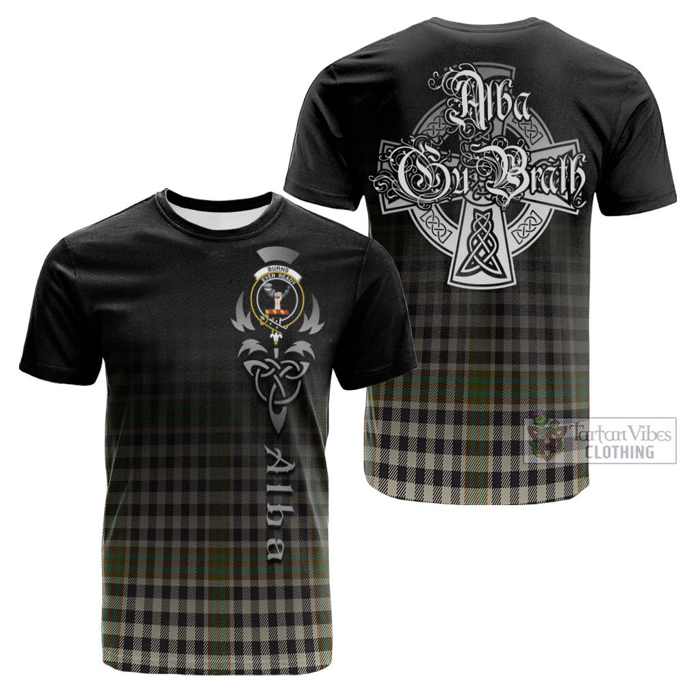 Tartan Vibes Clothing Burns Check Tartan Cotton T-shirt Featuring Alba Gu Brath Family Crest Celtic Inspired