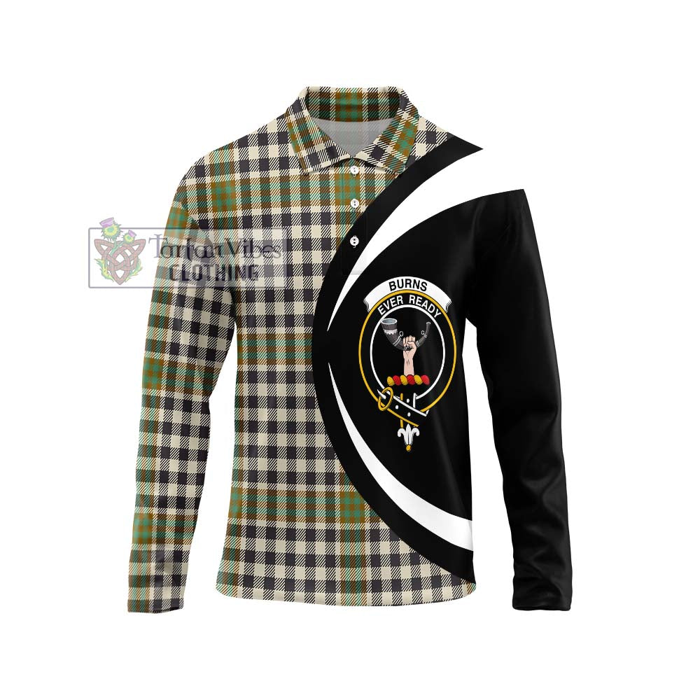 Burns Check Tartan Long Sleeve Polo Shirt with Family Crest Circle Style Unisex - Tartan Vibes Clothing