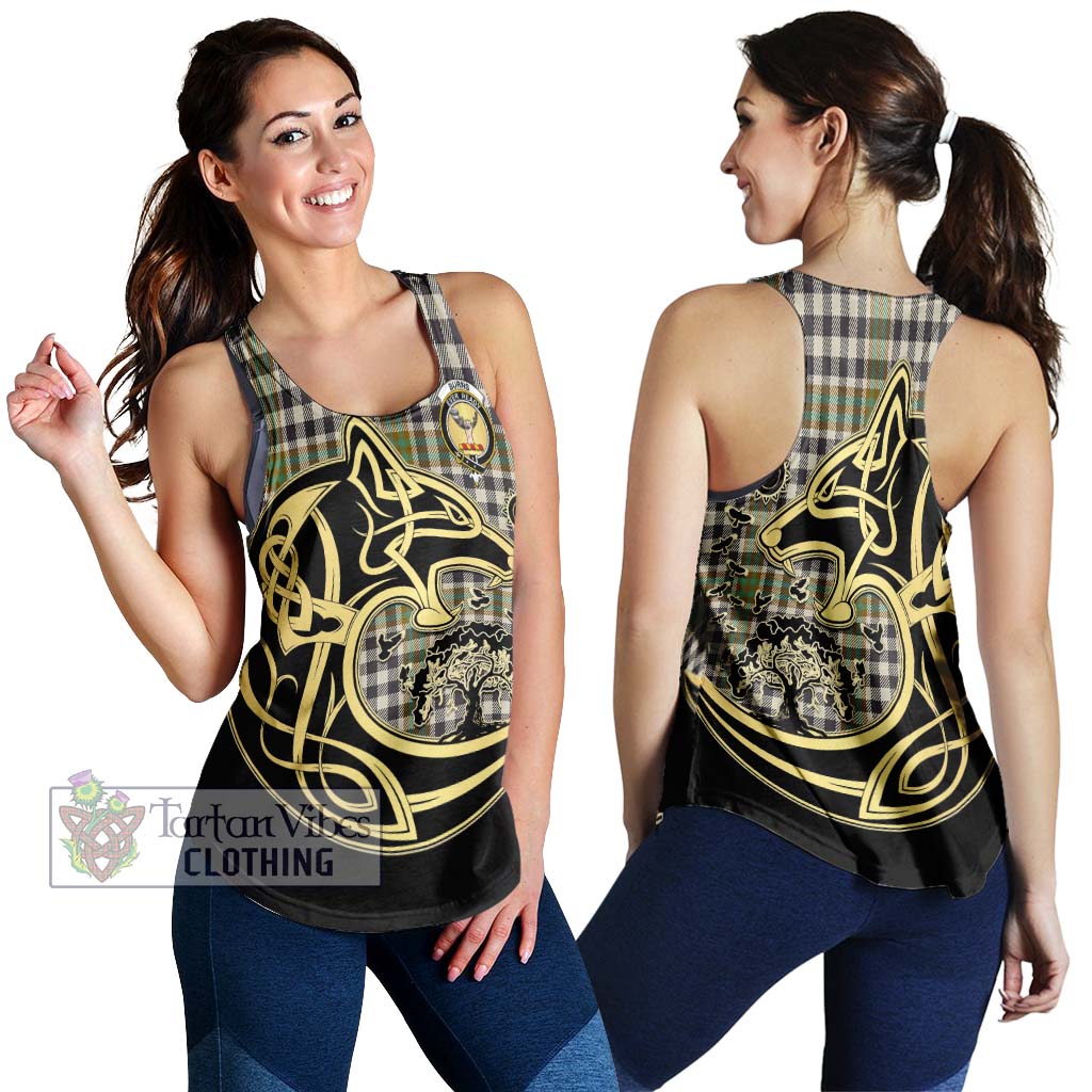 Tartan Vibes Clothing Burns Check Tartan Women's Racerback Tanks with Family Crest Celtic Wolf Style