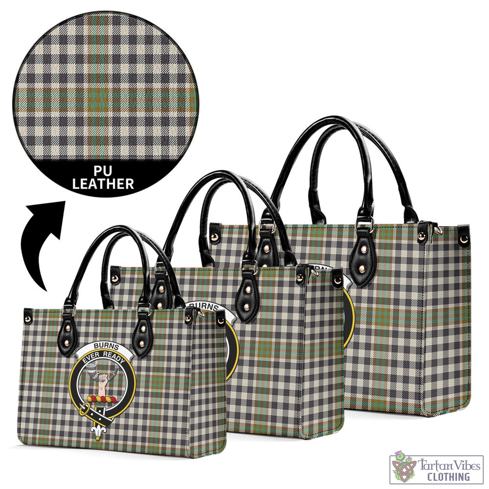 Tartan Vibes Clothing Burns Check Tartan Luxury Leather Handbags with Family Crest