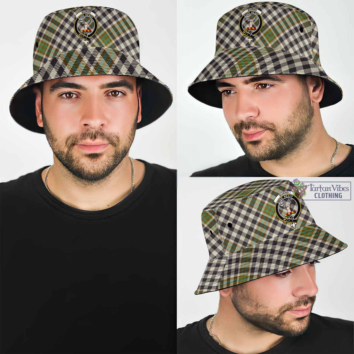 Tartan Vibes Clothing Burns Check Tartan Bucket Hat with Family Crest