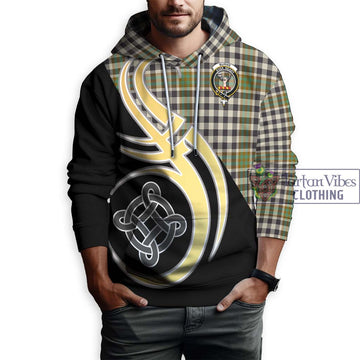 Burns Check Tartan Hoodie with Family Crest and Celtic Symbol Style