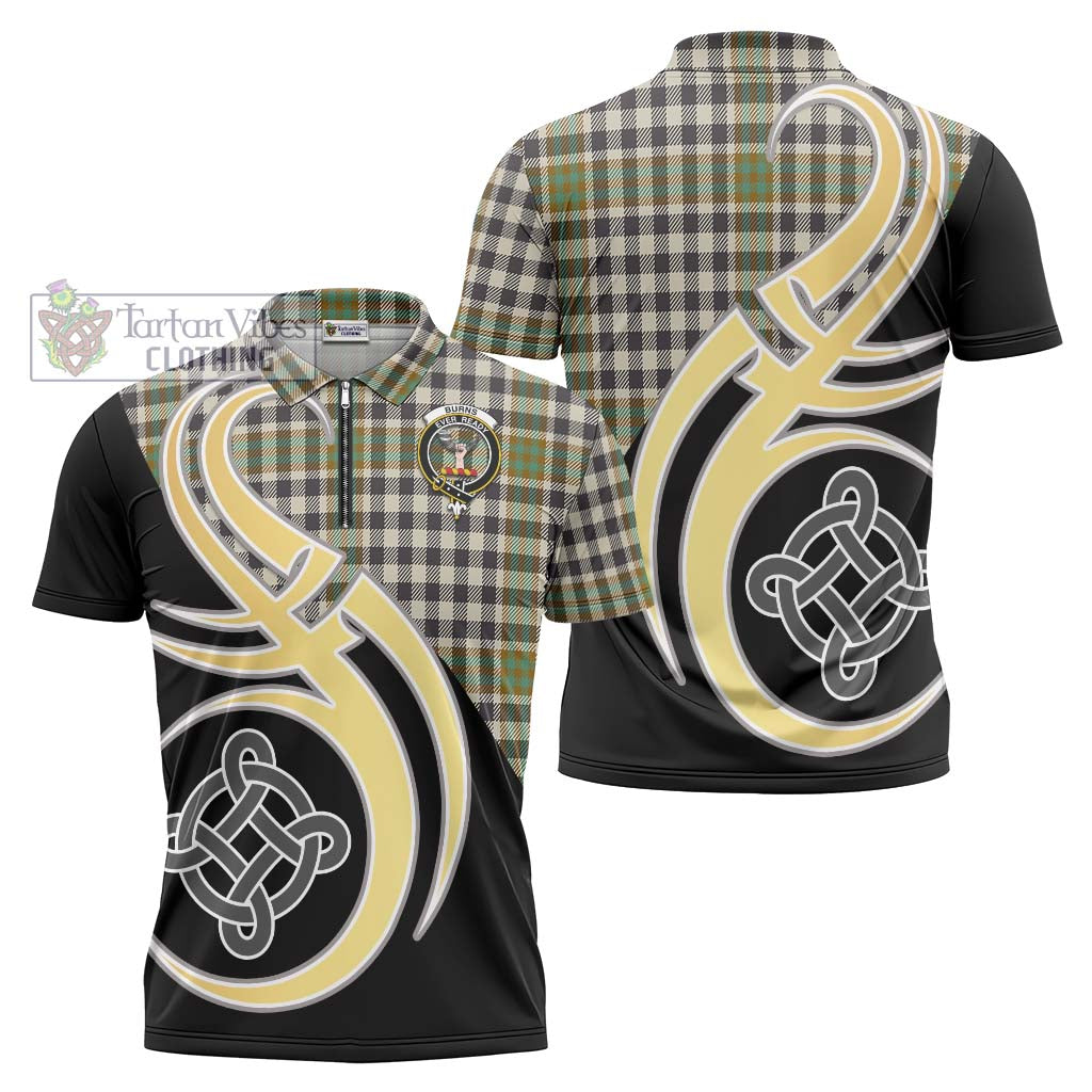 Tartan Vibes Clothing Burns Check Tartan Zipper Polo Shirt with Family Crest and Celtic Symbol Style