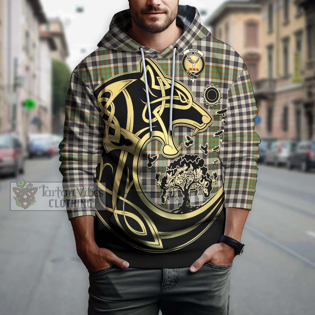 Tartan Vibes Clothing Burns Check Tartan Hoodie with Family Crest Celtic Wolf Style