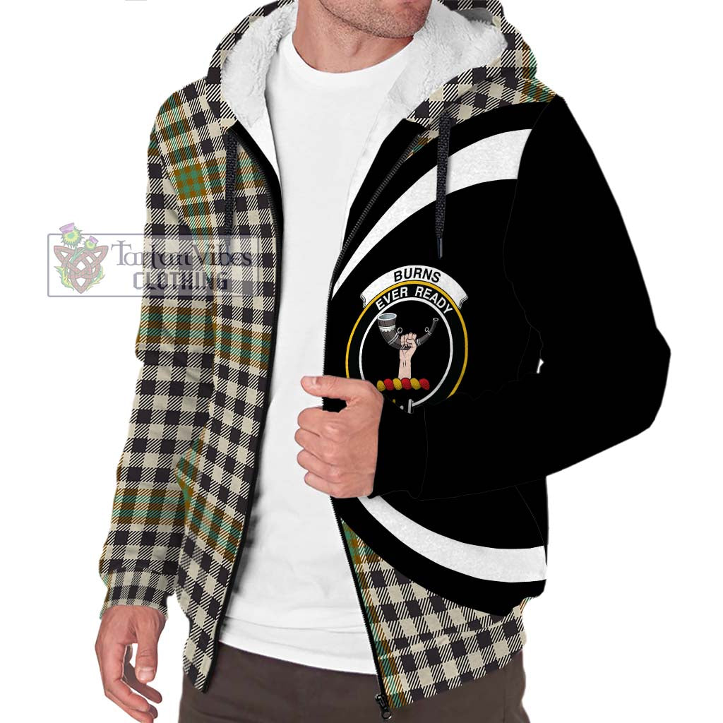 Burns Check Tartan Sherpa Hoodie with Family Crest Circle Style Unisex S - Tartan Vibes Clothing