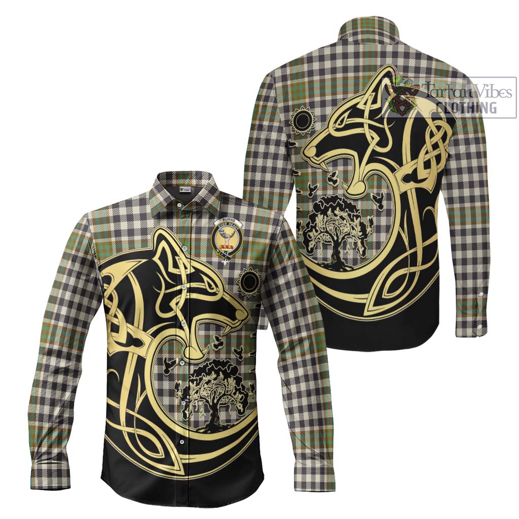 Tartan Vibes Clothing Burns Check Tartan Long Sleeve Button Shirt with Family Crest Celtic Wolf Style