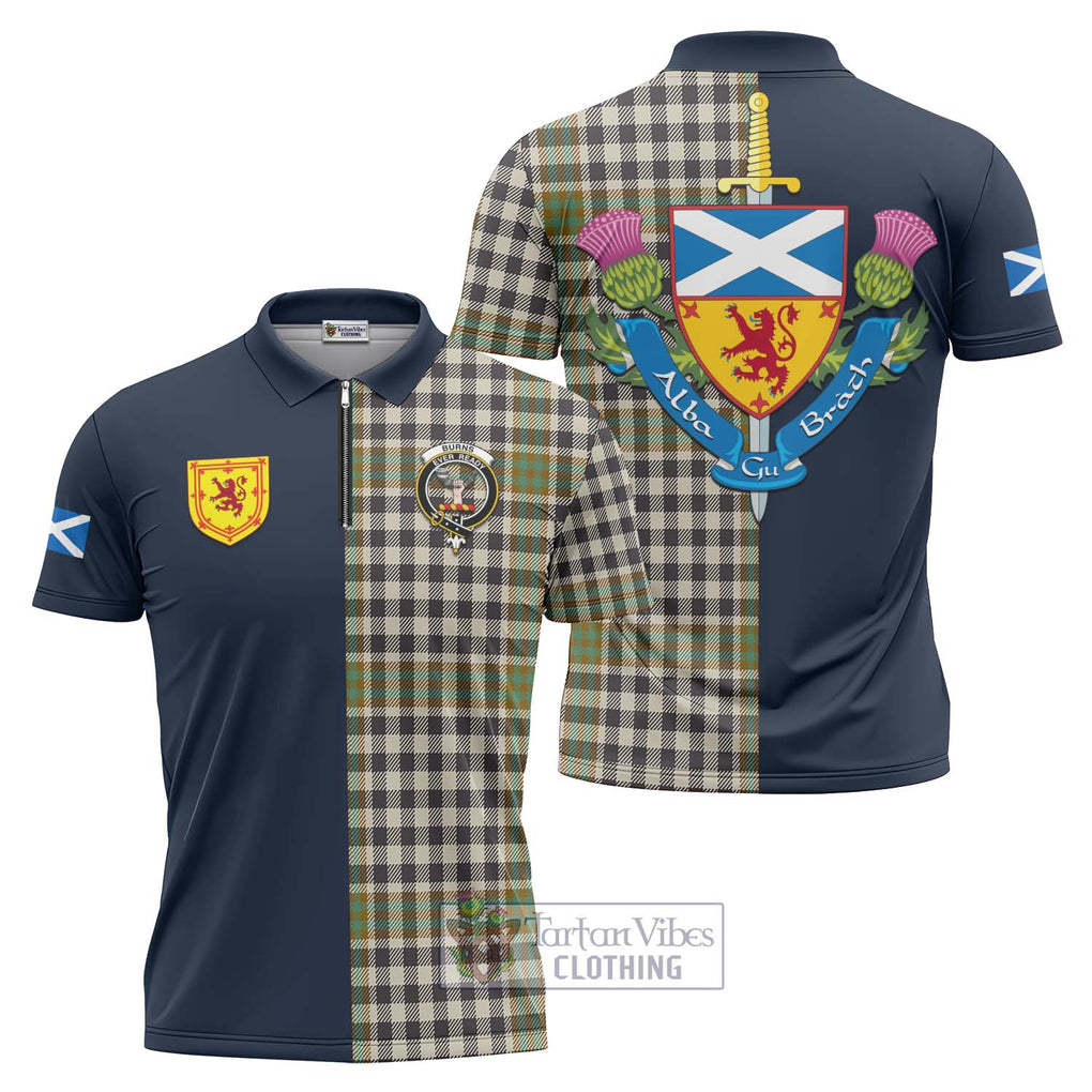 Tartan Vibes Clothing Burns Check Tartan Zipper Polo Shirt with Scottish Lion Royal Arm Half Style