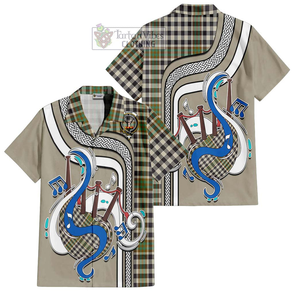 Burns Check Tartan Short Sleeve Button Shirt with Epic Bagpipe Style Kid - Tartanvibesclothing Shop