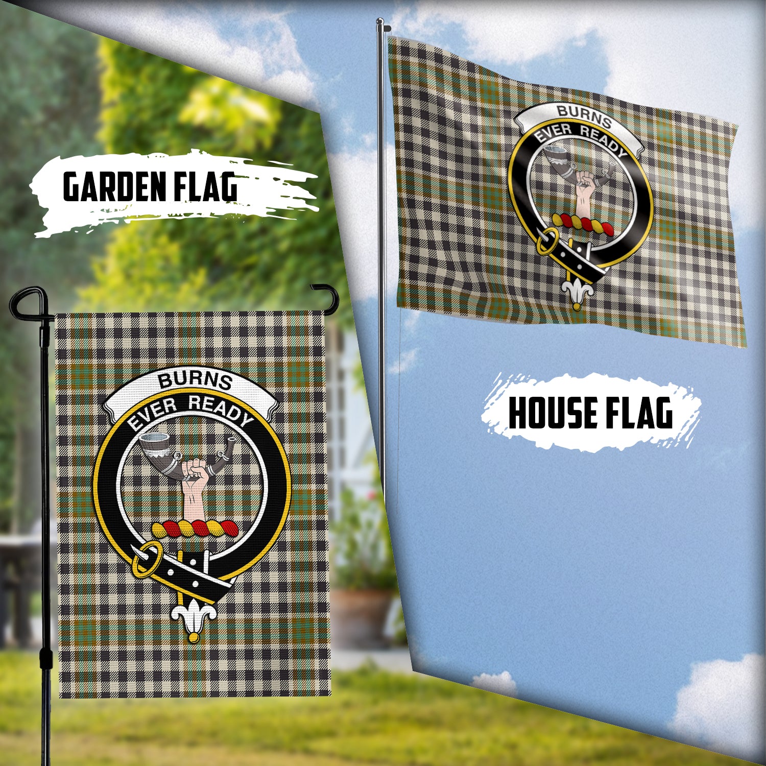 Burns Check Tartan Flag with Family Crest Garden Flag (Vertical) - Tartan Vibes Clothing