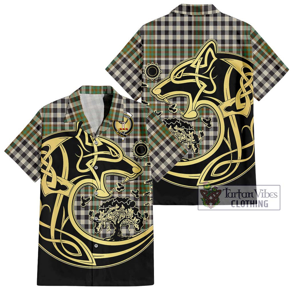 Burns Check Tartan Short Sleeve Button Shirt with Family Crest Celtic Wolf Style Kid - Tartan Vibes Clothing