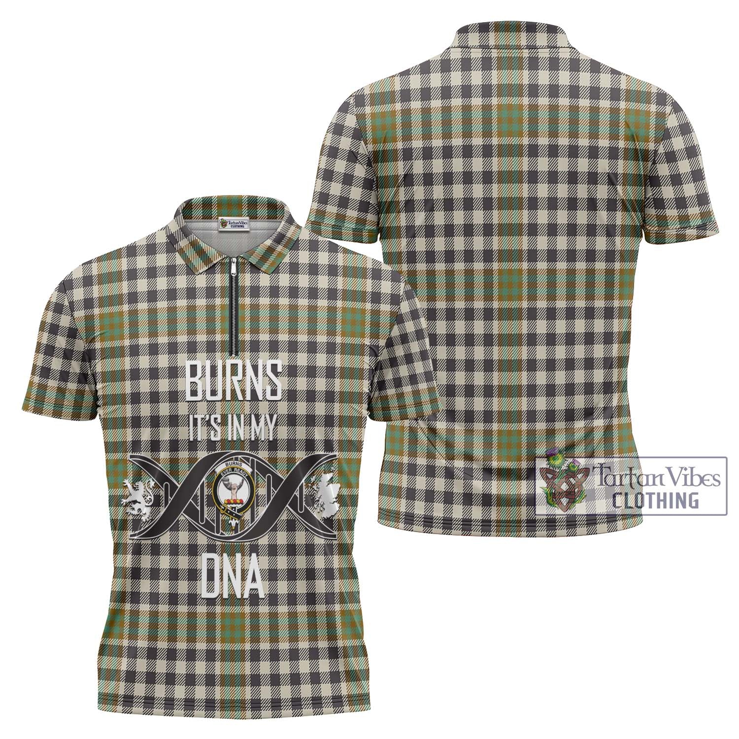 Tartan Vibes Clothing Burns Check Tartan Zipper Polo Shirt with Family Crest DNA In Me Style