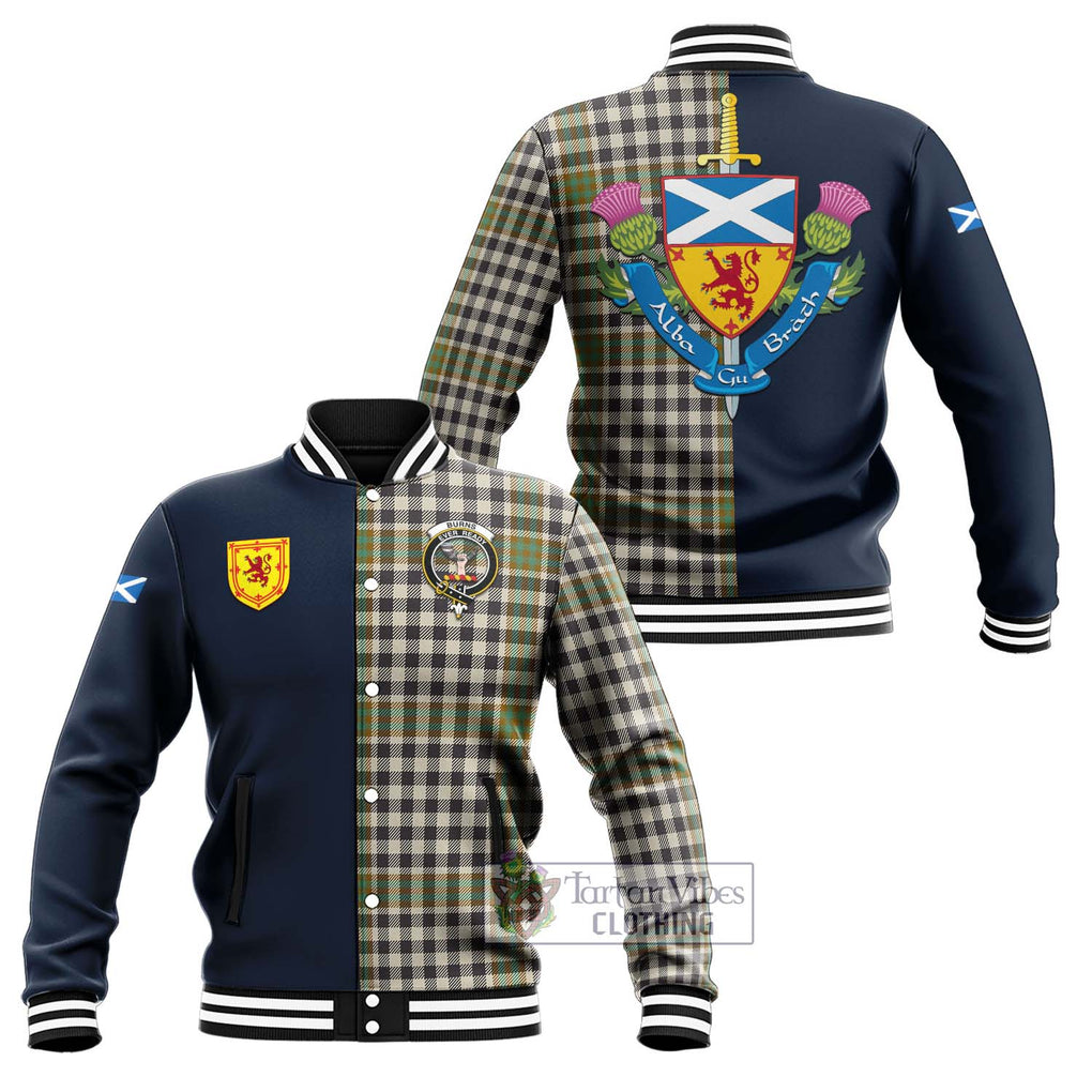 Tartan Vibes Clothing Burns Check Tartan Baseball Jacket with Scottish Lion Royal Arm Half Style