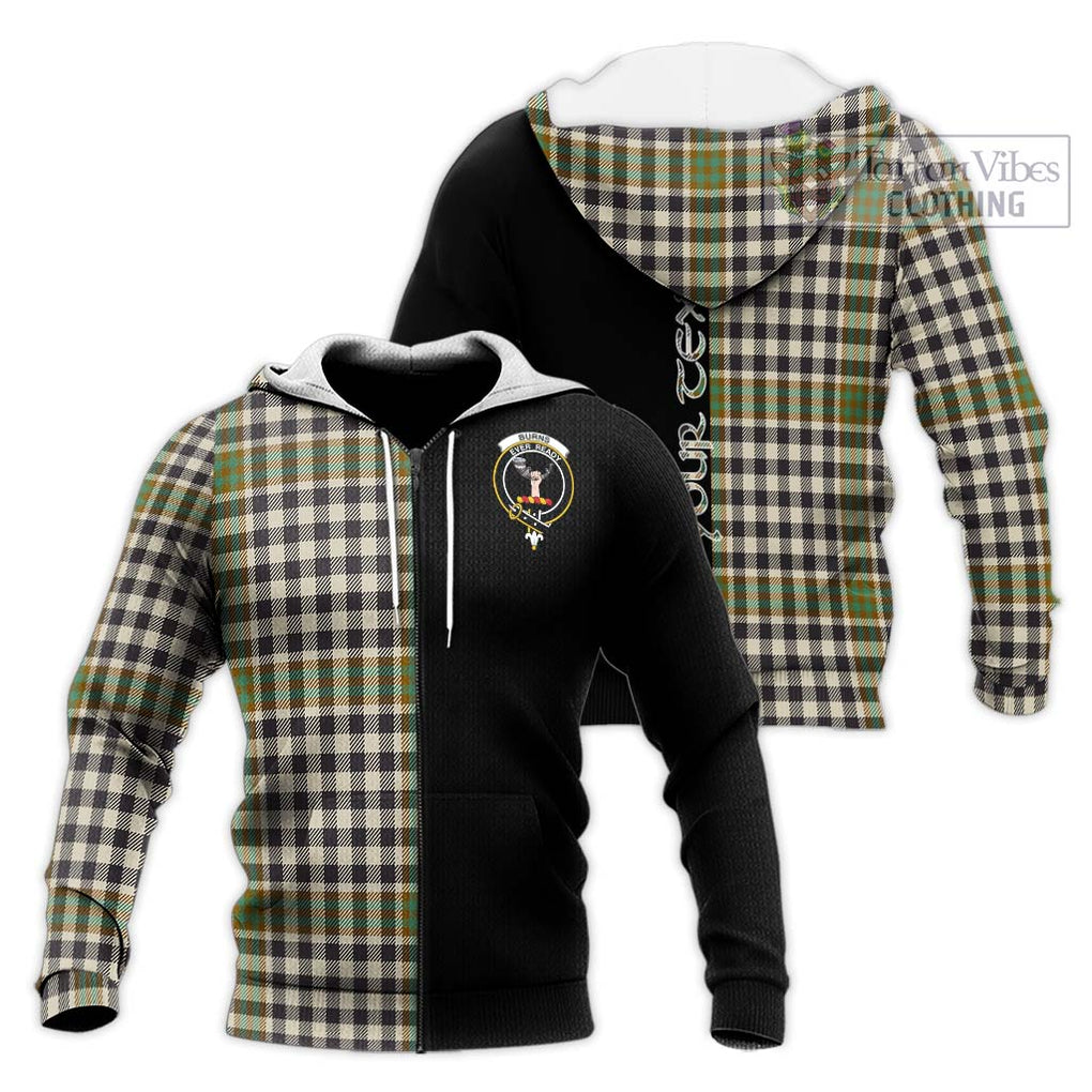 Burns Check Tartan Knitted Hoodie with Family Crest and Half Of Me Style Unisex Knitted Zip Hoodie - Tartanvibesclothing Shop