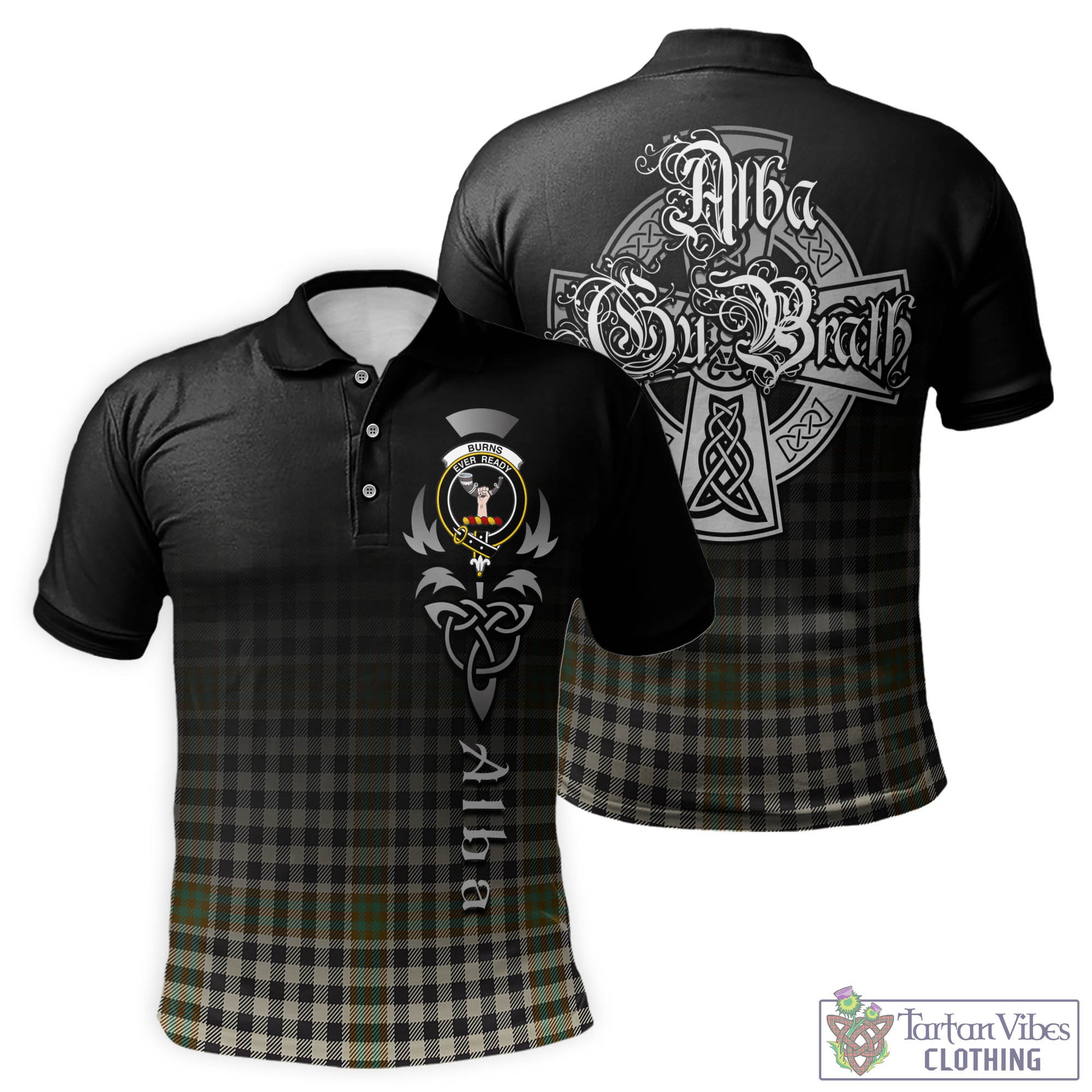 Tartan Vibes Clothing Burns Check Tartan Polo Shirt Featuring Alba Gu Brath Family Crest Celtic Inspired