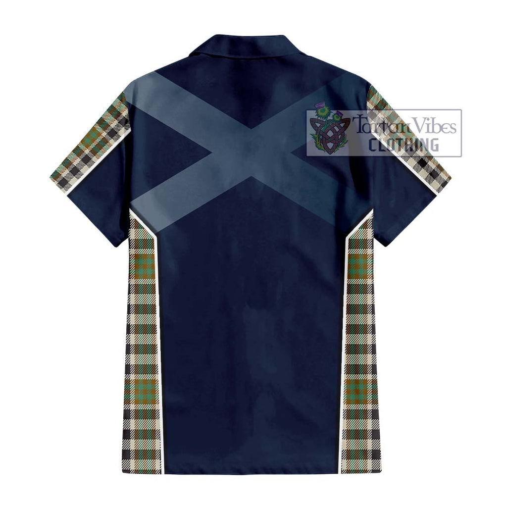 Burns Check Tartan Short Sleeve Button Shirt with Family Crest and Lion Rampant Vibes Sport Style - Tartan Vibes Clothing