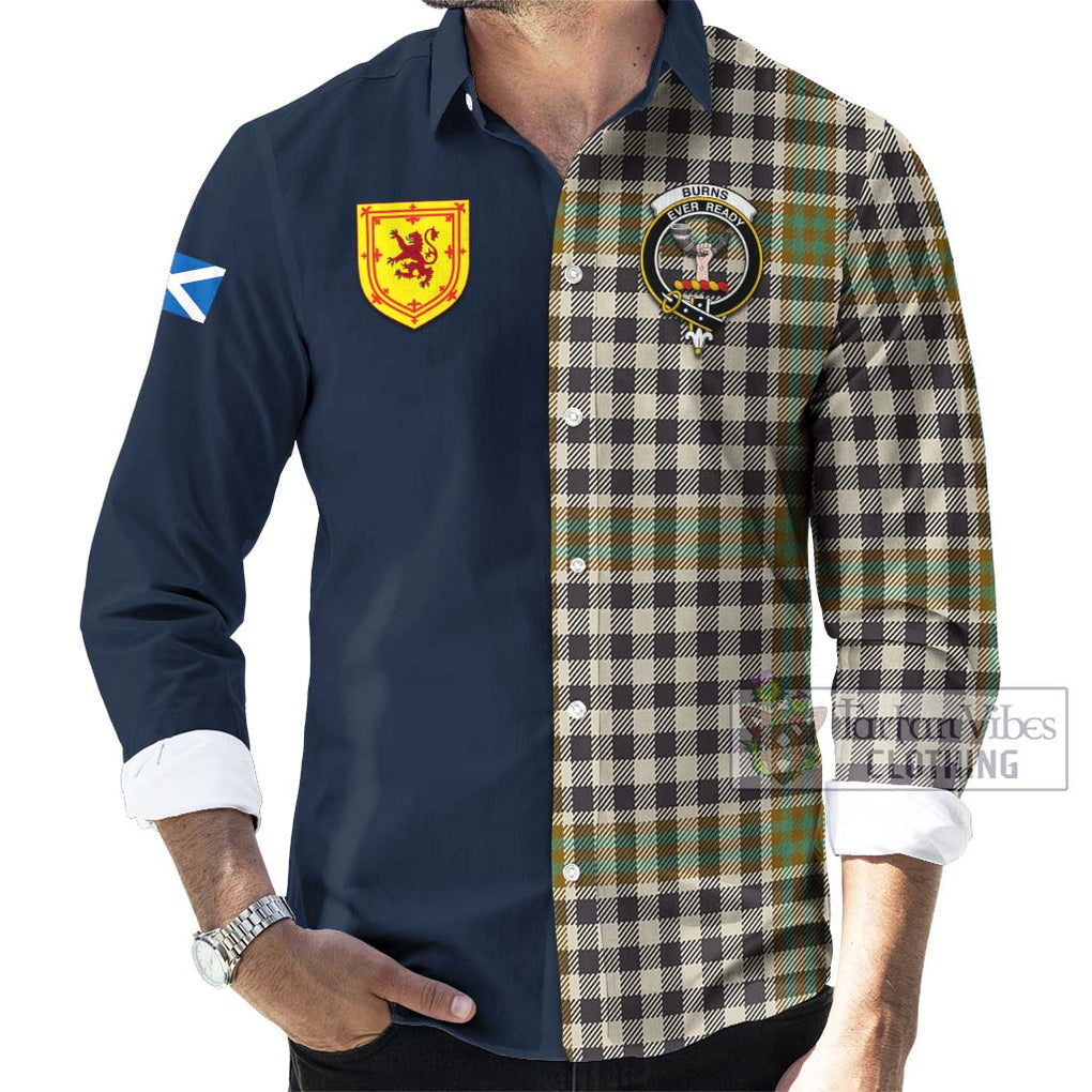 Tartan Vibes Clothing Burns Check Tartan Long Sleeve Button Shirt with Scottish Lion Royal Arm Half Style