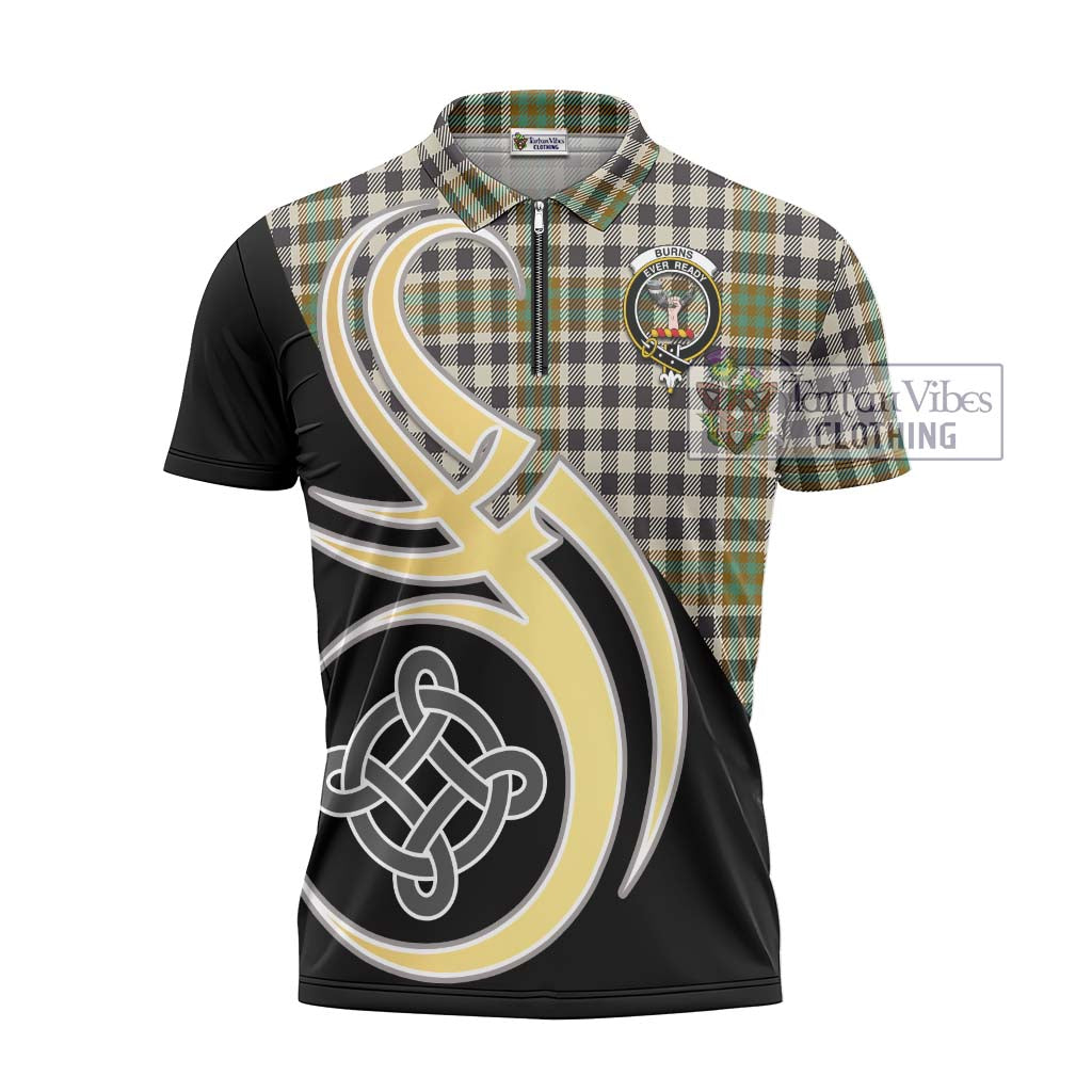 Tartan Vibes Clothing Burns Check Tartan Zipper Polo Shirt with Family Crest and Celtic Symbol Style