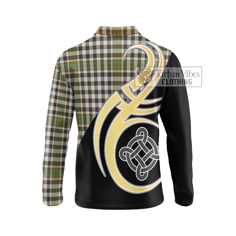 Burns Check Tartan Long Sleeve Polo Shirt with Family Crest and Celtic Symbol Style - Tartan Vibes Clothing