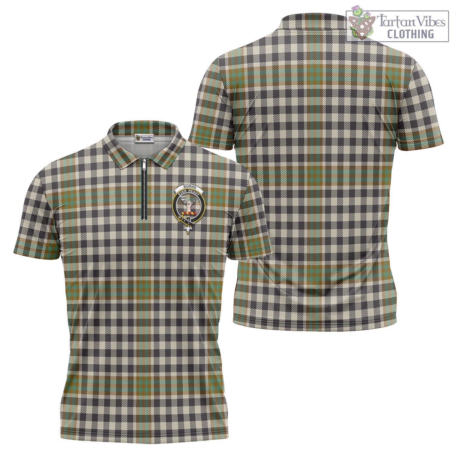 Tartan Vibes Clothing Burns Check Tartan Zipper Polo Shirt with Family Crest