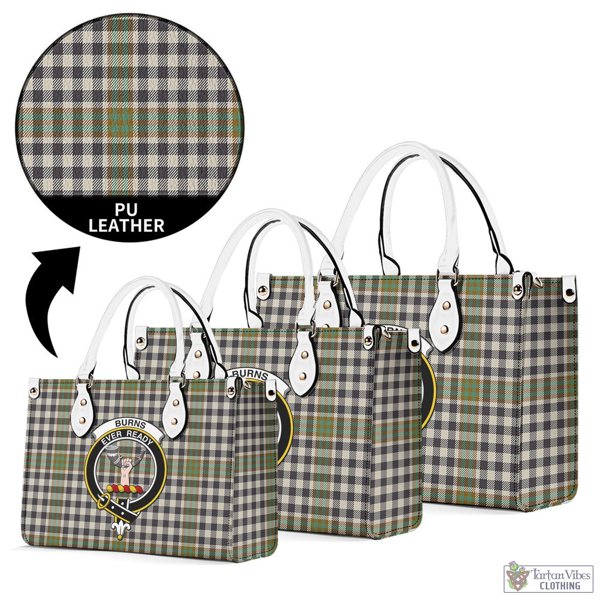 Tartan Vibes Clothing Burns Check Tartan Luxury Leather Handbags with Family Crest