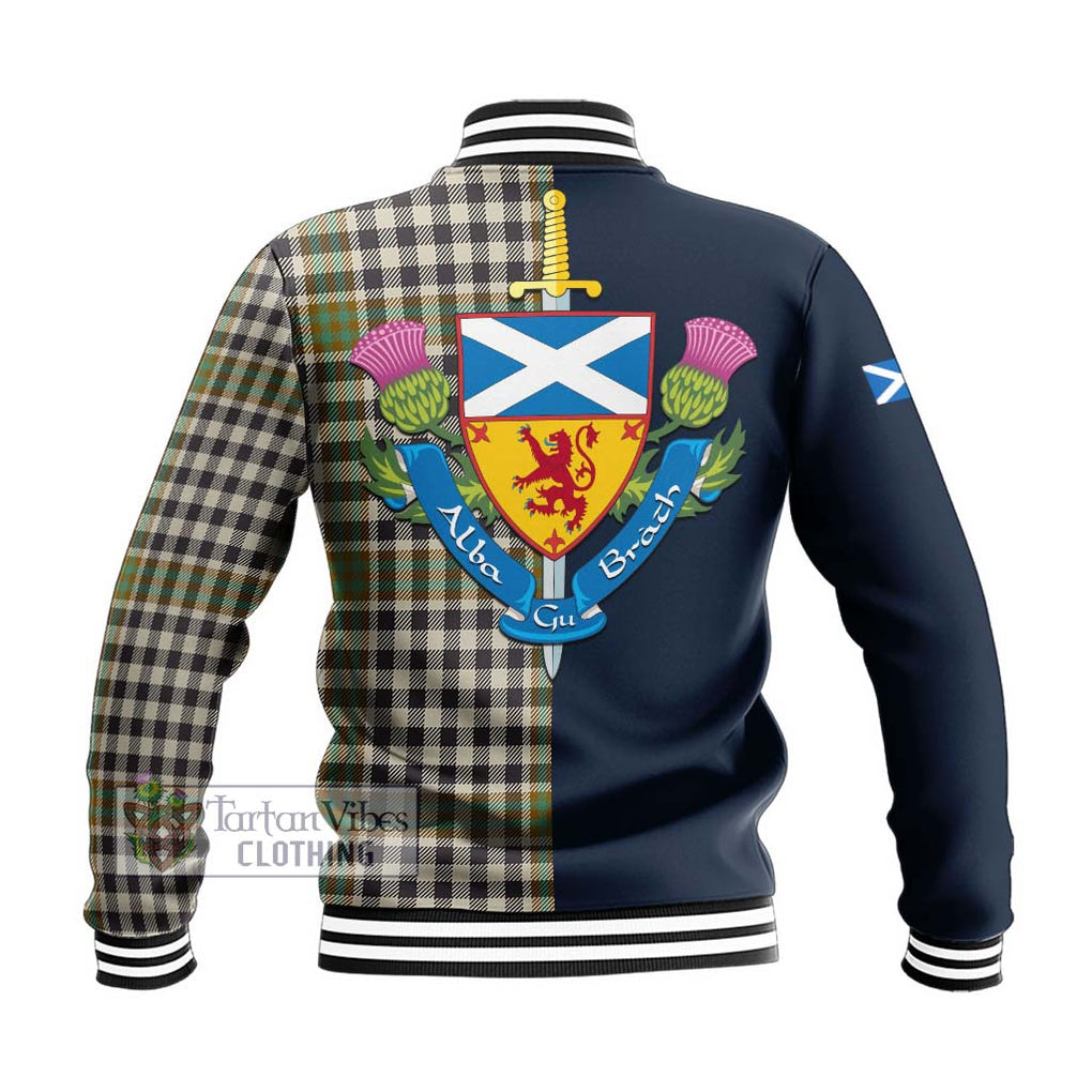 Tartan Vibes Clothing Burns Check Tartan Baseball Jacket with Scottish Lion Royal Arm Half Style