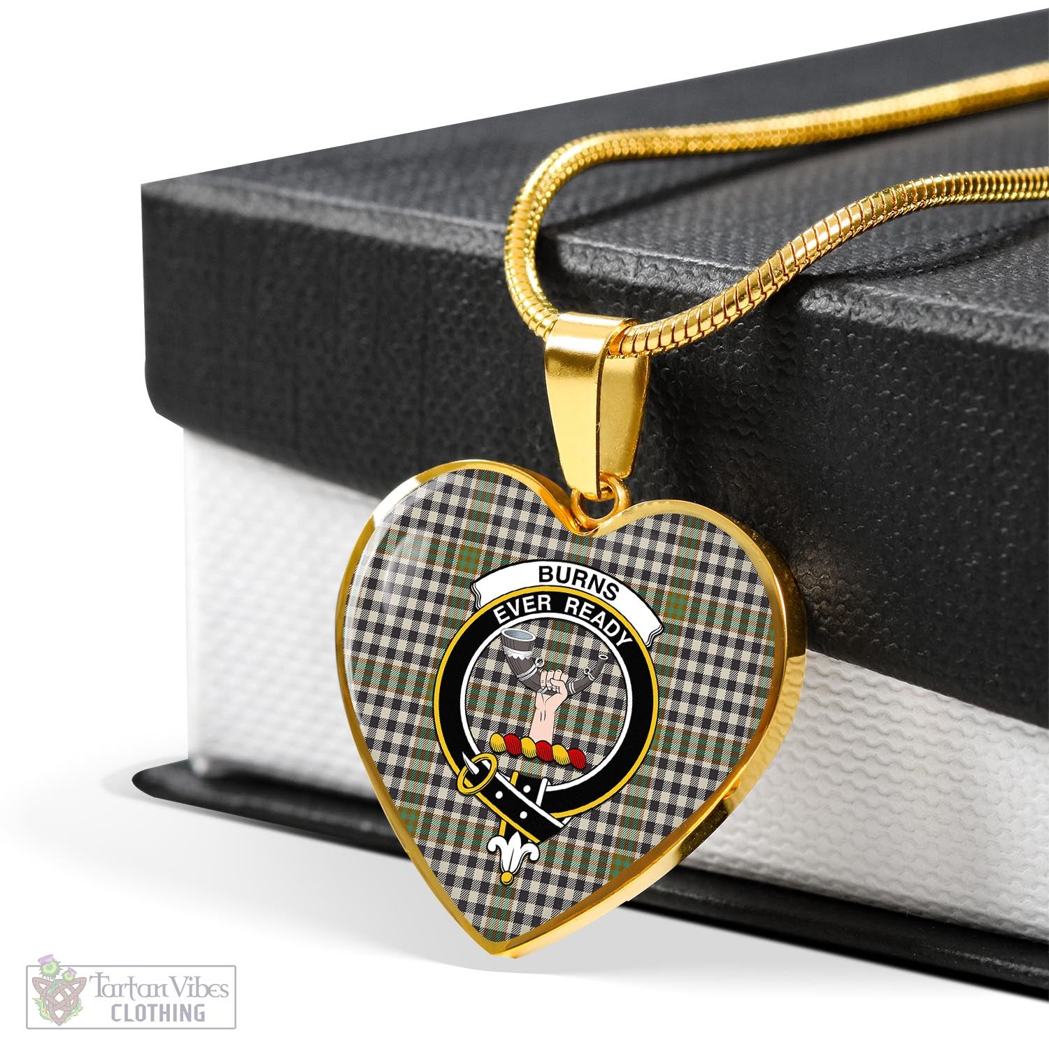 Tartan Vibes Clothing Burns Check Tartan Heart Necklace with Family Crest