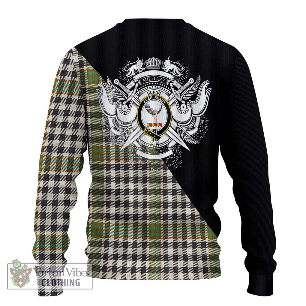 Burns Check Tartan Knitted Sweater with Family Crest and Military Logo Style - Tartanvibesclothing Shop