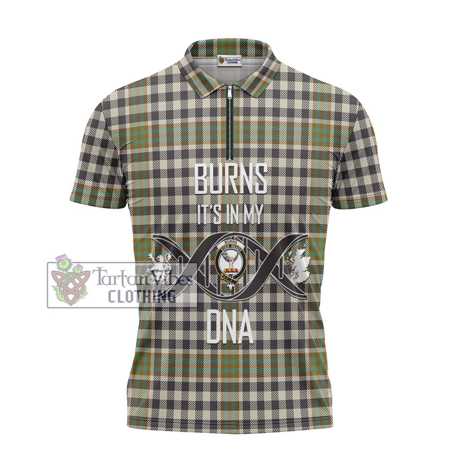 Tartan Vibes Clothing Burns Check Tartan Zipper Polo Shirt with Family Crest DNA In Me Style