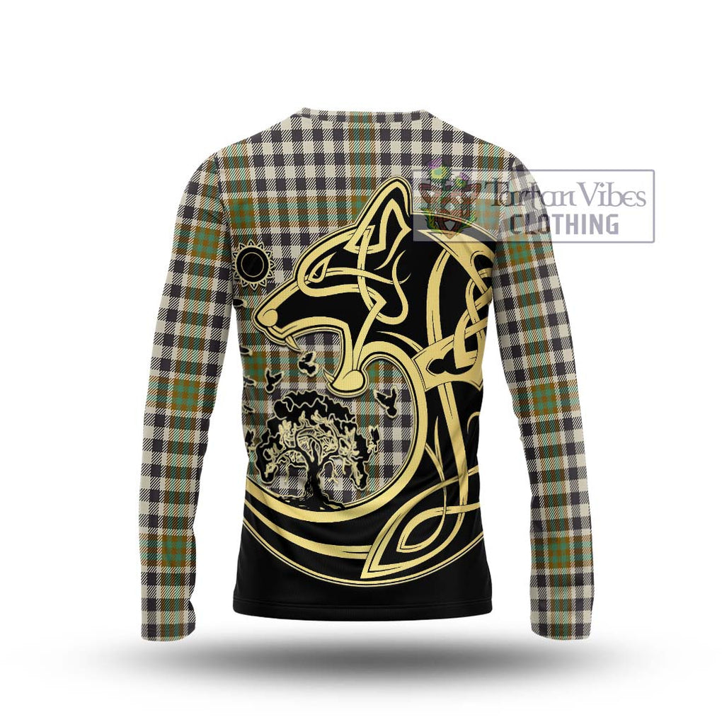 Burns Check Tartan Long Sleeve T-Shirt with Family Crest Celtic Wolf Style - Tartan Vibes Clothing