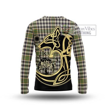 Burns Check Tartan Long Sleeve T-Shirt with Family Crest Celtic Wolf Style