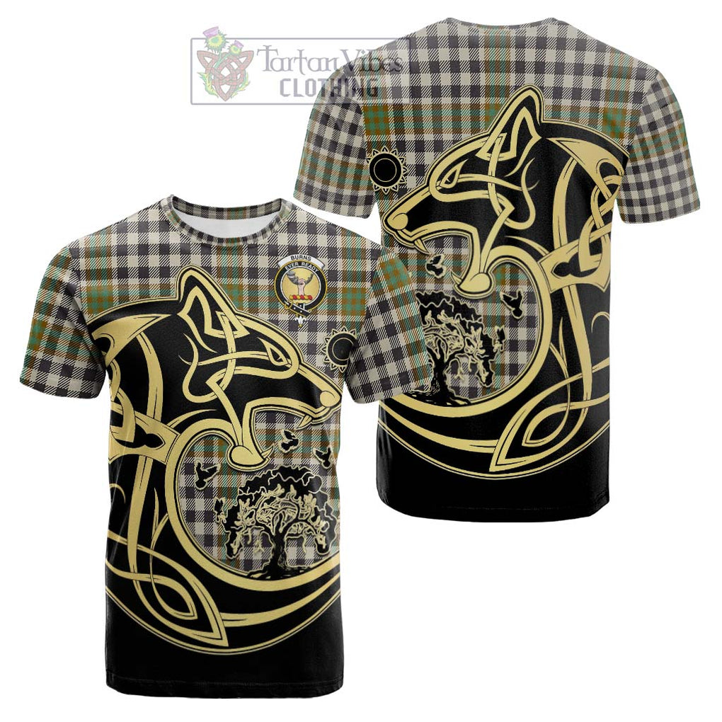 Tartan Vibes Clothing Burns Check Tartan Cotton T-shirt with Family Crest Celtic Wolf Style