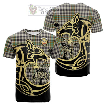 Burns Check Tartan Cotton T-shirt with Family Crest Celtic Wolf Style