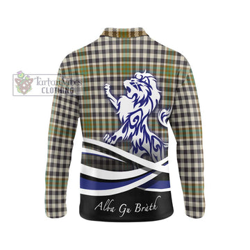 Burns Check Tartan Long Sleeve Polo Shirt with Alba Gu Brath Regal Lion Emblem