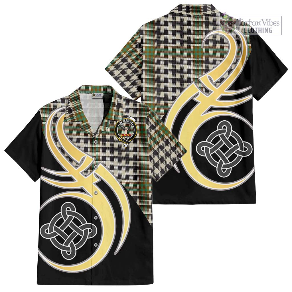 Burns Check Tartan Short Sleeve Button Shirt with Family Crest and Celtic Symbol Style - Tartan Vibes Clothing