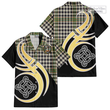 Burns Check Tartan Short Sleeve Button Shirt with Family Crest and Celtic Symbol Style