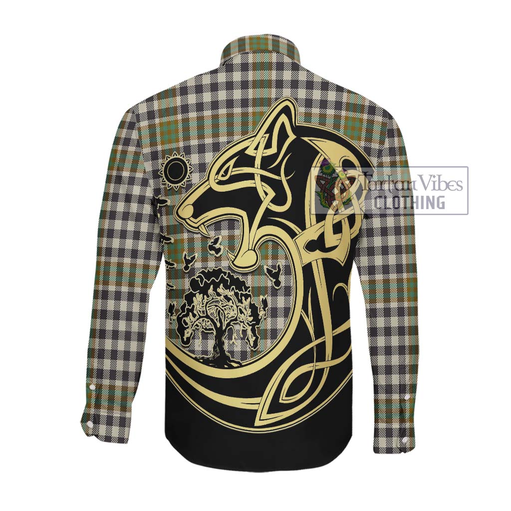 Tartan Vibes Clothing Burns Check Tartan Long Sleeve Button Shirt with Family Crest Celtic Wolf Style