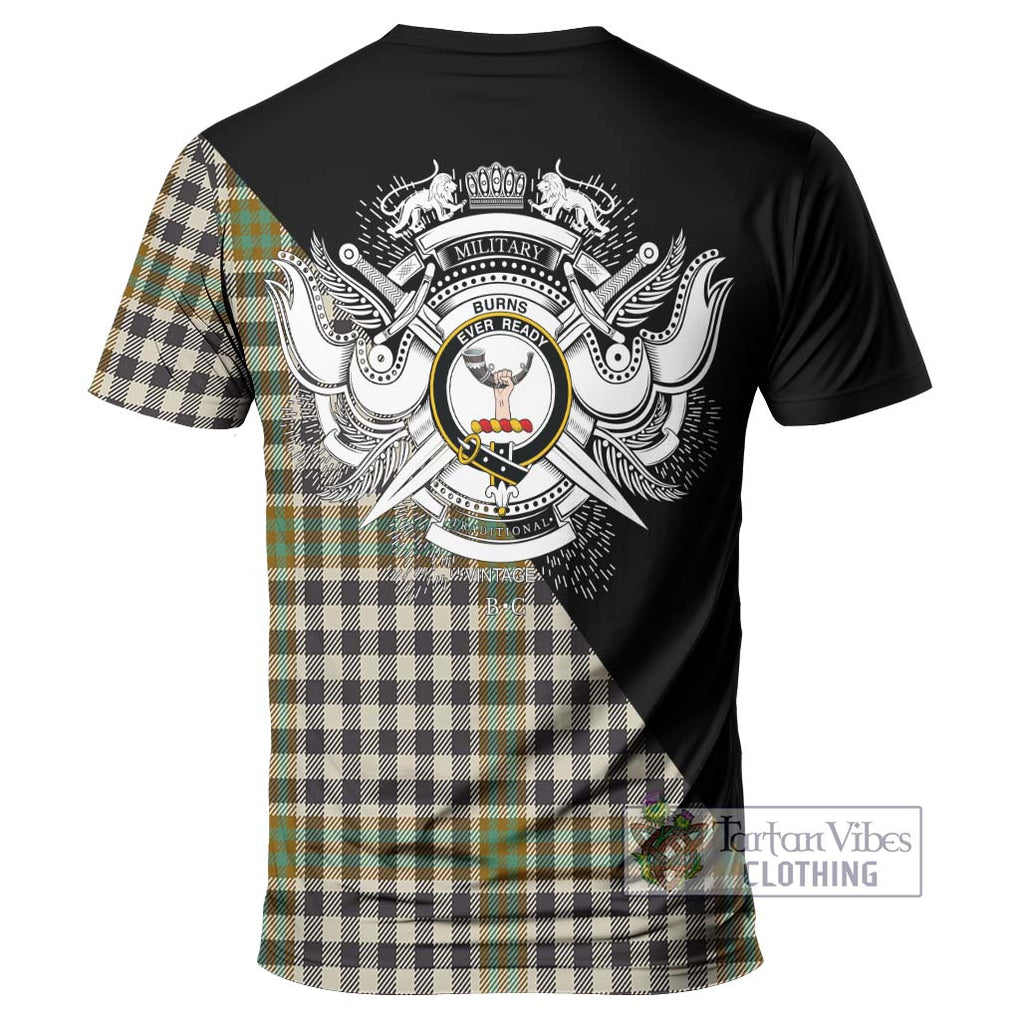 Burns Check Tartan T-Shirt with Family Crest and Military Logo Style - Tartanvibesclothing Shop