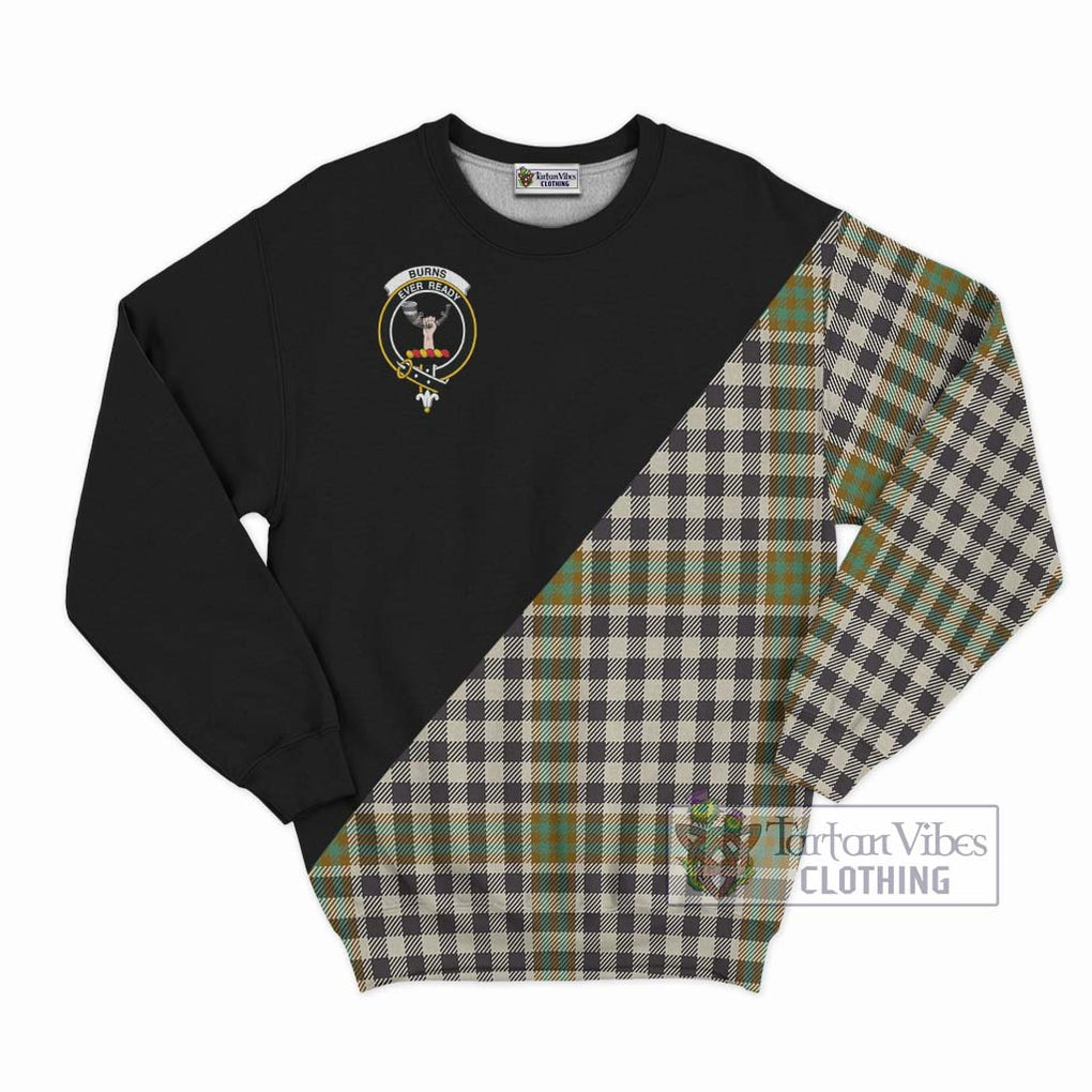 Burns Check Tartan Sweatshirt with Family Crest and Military Logo Style - Tartanvibesclothing Shop