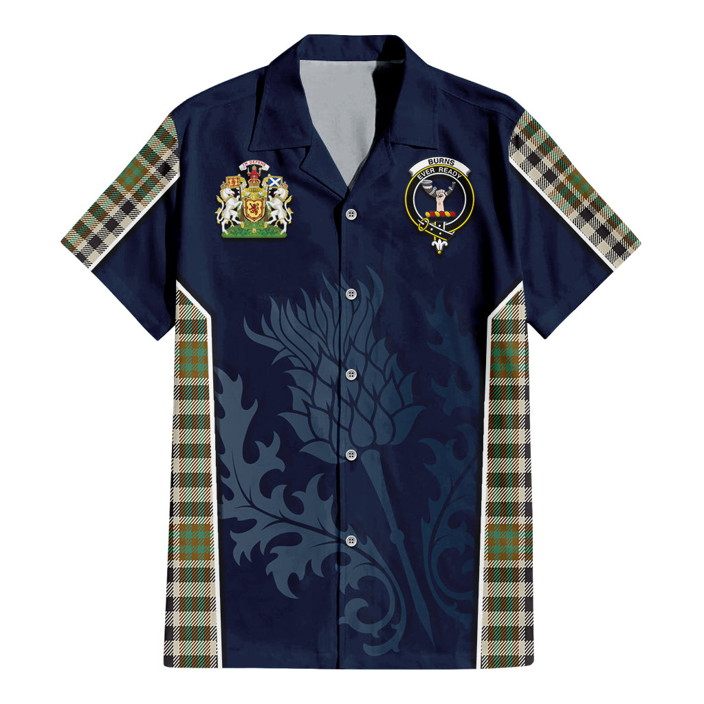 Tartan Vibes Clothing Burns Check Tartan Short Sleeve Button Up Shirt with Family Crest and Scottish Thistle Vibes Sport Style