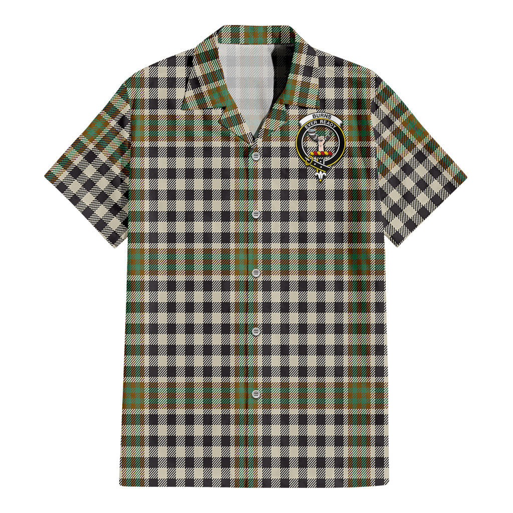 Burns Check Tartan Short Sleeve Button Down Shirt with Family Crest