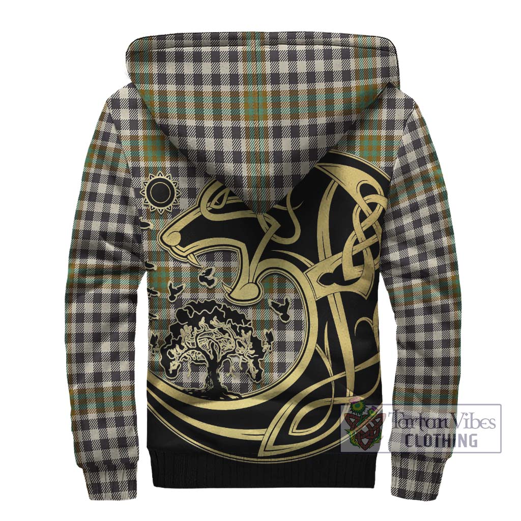 Tartan Vibes Clothing Burns Check Tartan Sherpa Hoodie with Family Crest Celtic Wolf Style