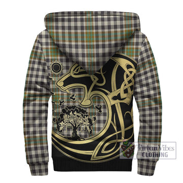 Burns Check Tartan Sherpa Hoodie with Family Crest Celtic Wolf Style