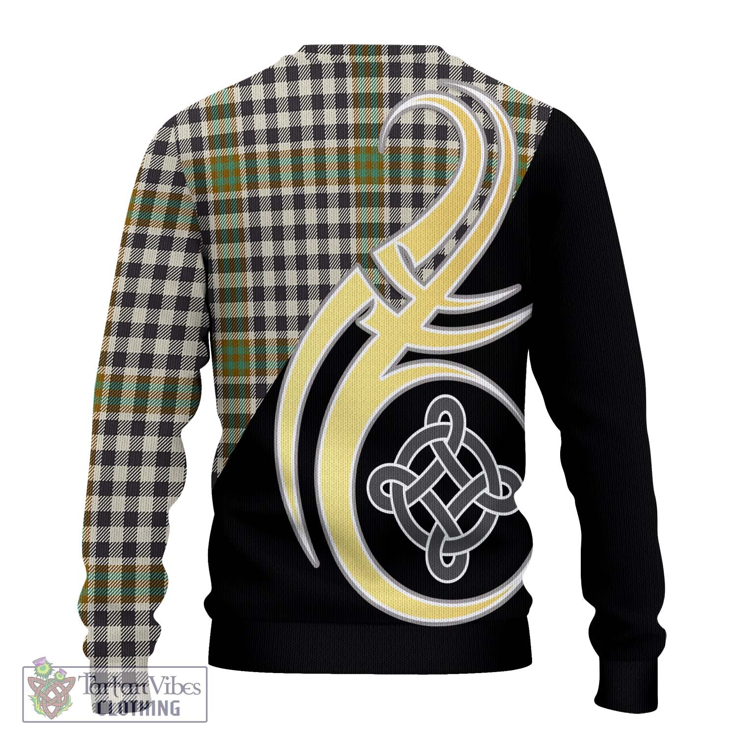 Burns Check Tartan Knitted Sweater with Family Crest and Celtic Symbol Style - Tartan Vibes Clothing