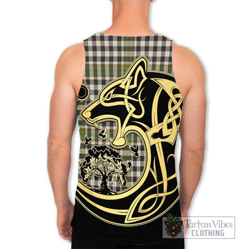 Burns Check Tartan Men's Tank Top with Family Crest Celtic Wolf Style