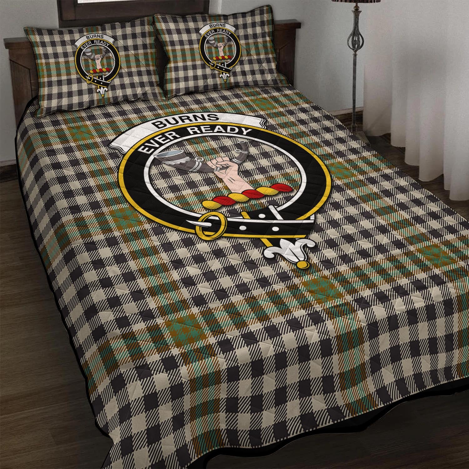 Burns Check Tartan Quilt Bed Set with Family Crest - Tartanvibesclothing