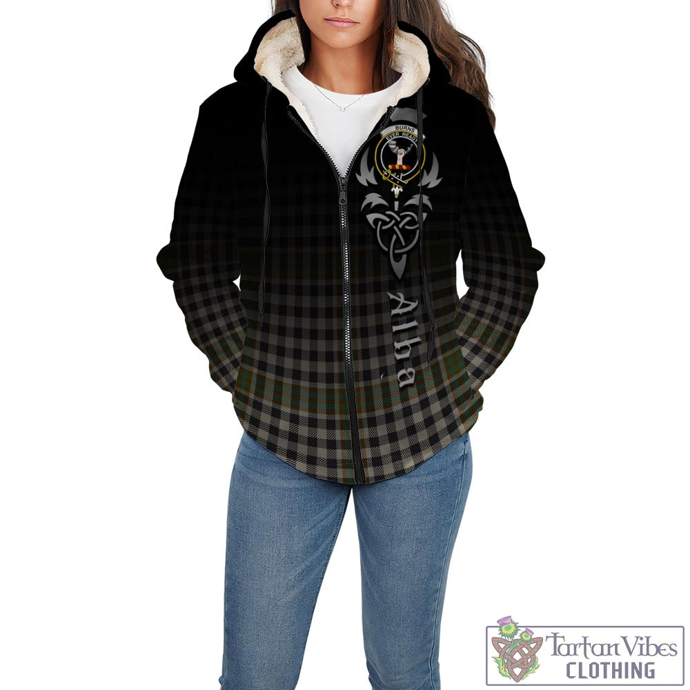 Tartan Vibes Clothing Burns Check Tartan Sherpa Hoodie Featuring Alba Gu Brath Family Crest Celtic Inspired