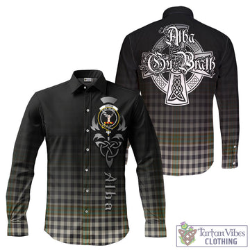 Burns Check Tartan Long Sleeve Button Up Featuring Alba Gu Brath Family Crest Celtic Inspired