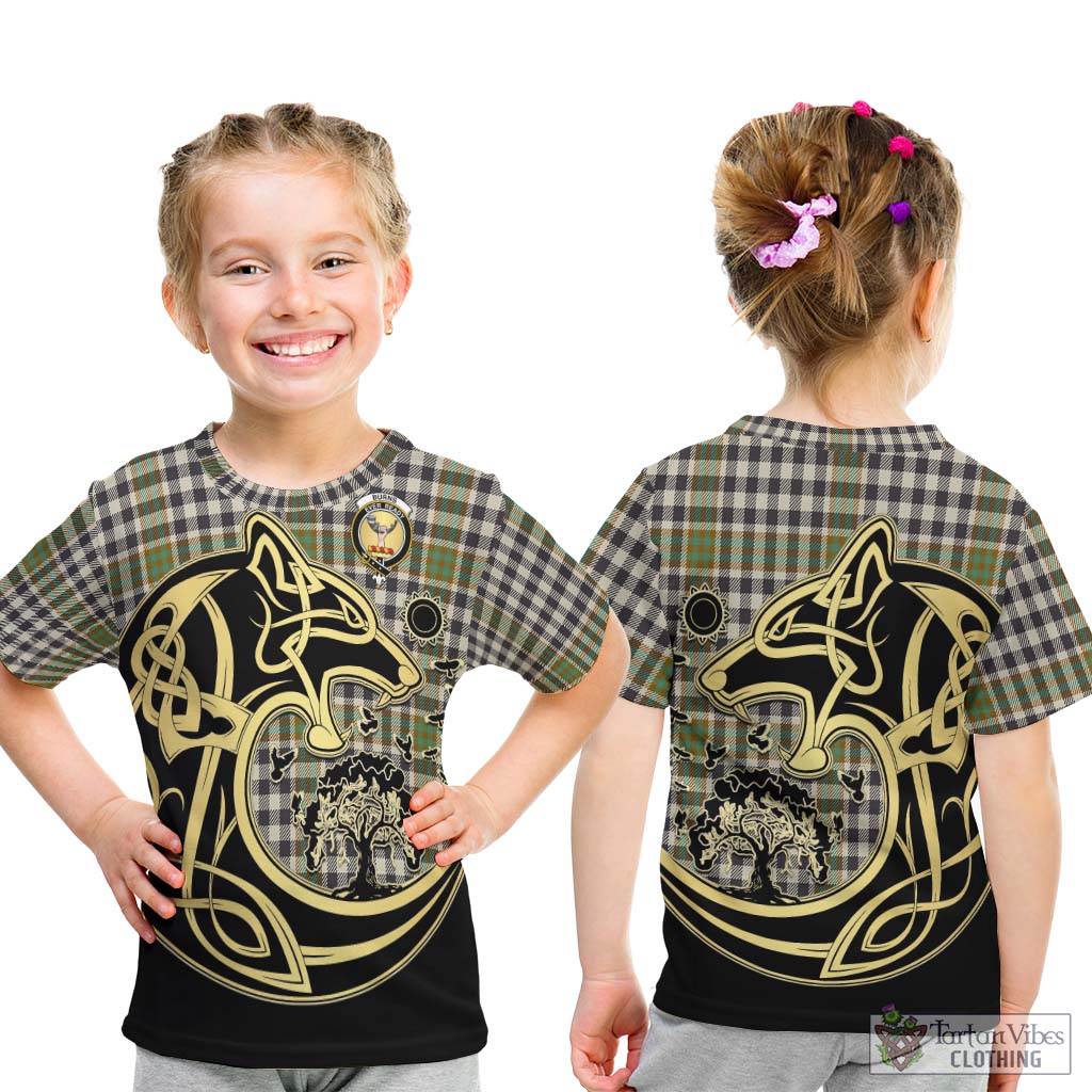 Tartan Vibes Clothing Burns Check Tartan Kid T-Shirt with Family Crest Celtic Wolf Style