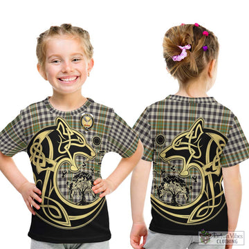 Burns Check Tartan Kid T-Shirt with Family Crest Celtic Wolf Style