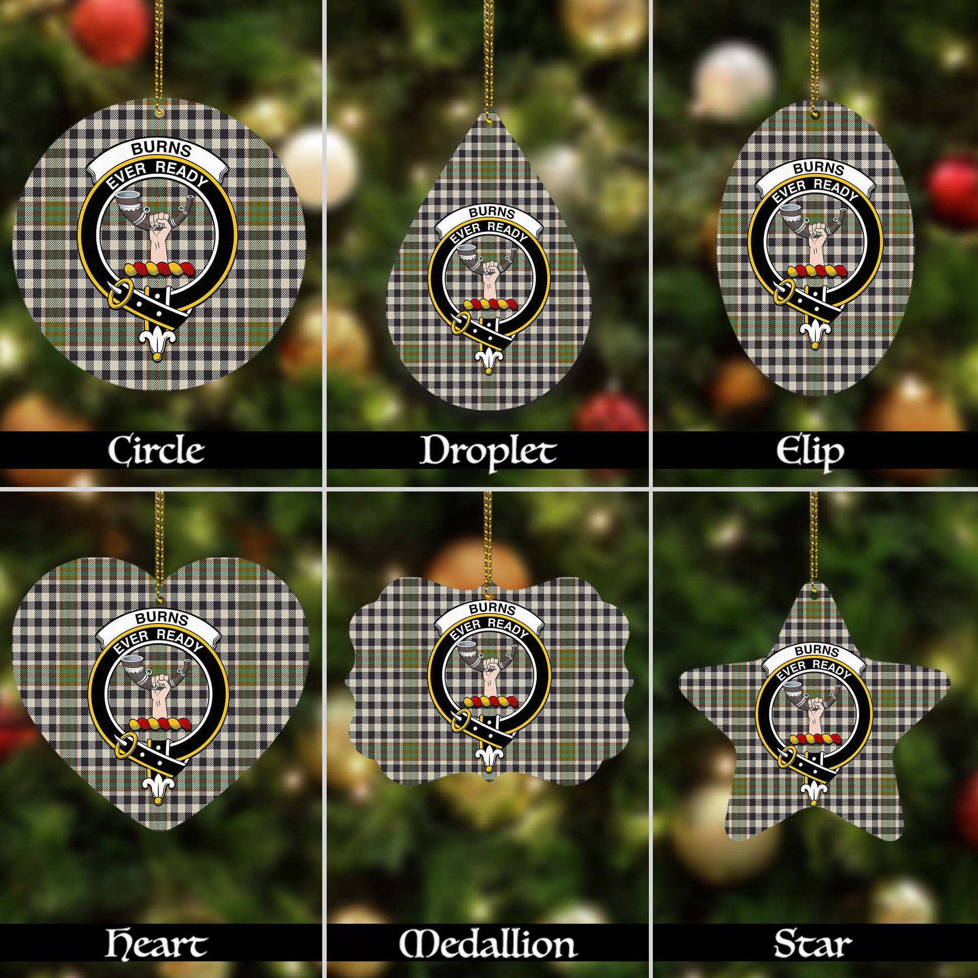 Burns Check Tartan Christmas Ornaments with Family Crest - Tartanvibesclothing